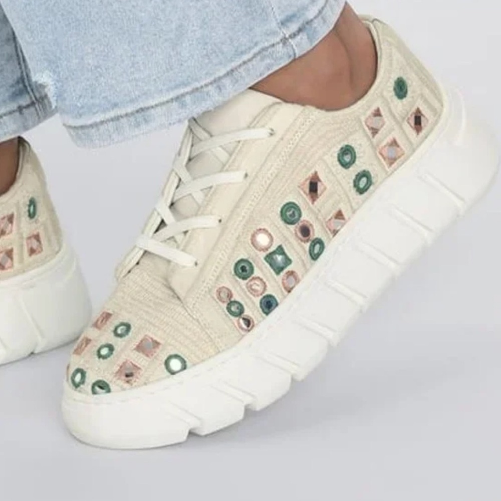 Free People Catch Me If You Can Mirror Combo Crochet Sneakers Size 38 US 8 Boho - Picture 1 of 10